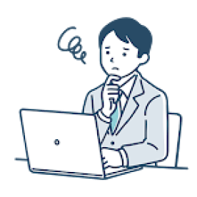 パソコンの前で困る男性のイラスト